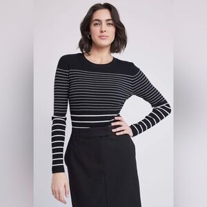 RW & CO Bodycon Long-Sleeve Crew-Neck Striped Sweater